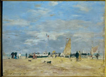 Deauvillen laituri” - Eugene Louis Boudinin (1824-1898) maalaus 19. Korkeus: 0,235 m - Leveys: 0,325 m Pariisi, Musée d