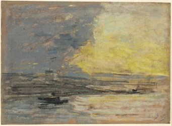 Seaside, Honfleurin satama, n. 1860 (pastelli sinisellä kudottupaperilla)