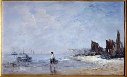 Kalastaja Eugene Louis Boudinin (1824-1898) maalaus 1800-luvun aurinko. 0,35x0,57 m Rouen, Musee des Beaux Arts