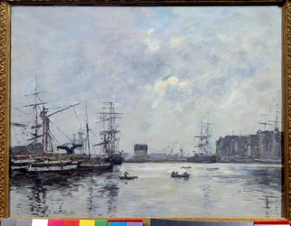 Le Havren satama-altaan baari. Eugene Louis Boudinin (1824-1898) maalaus
