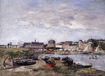 Trouville: Näkymä kohti Deauvilleä markkinapäivänä; Trouville: Näkymä otettu Deauvillesta, päivän kävely, 1895