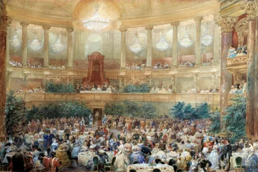Napoleon III:n kuningatar Victorialle tarjoama illallinen Opera de Versailles