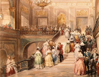 Kuningas Ludvig Philippe I (1773 - 1850) ja kuningatar Marie Amélie de Bourbon (1782 - 1866) ottivat vastaan vieraat Versailles