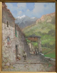 Alpine Village (öljy ja tempera pahville)