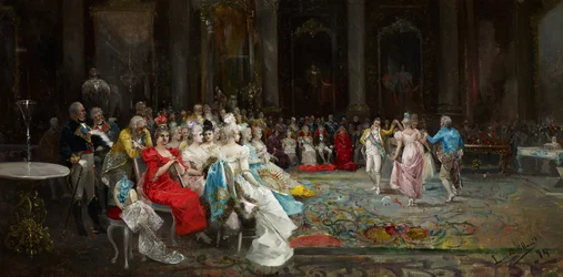 Tanssi palatsissa - Lucas Villaamil, Eugenio (1858-1919) - 1894 - Öljy kankaalle - 55x110 - Museo Carmen Thyssen, Málaga