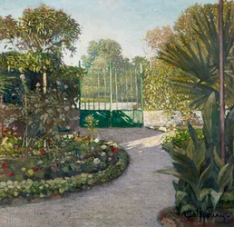 Puutarha, maalaus Eugenio Olivari (1882-1917), öljy pahville, 69x72 cm