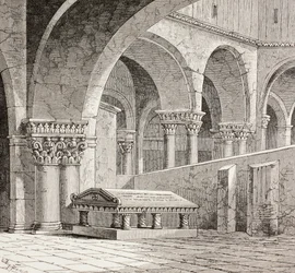 Gottfried Bouillonilaisen hauta Pyhän haudan kirkossa Jerusalemissa, noin 1880