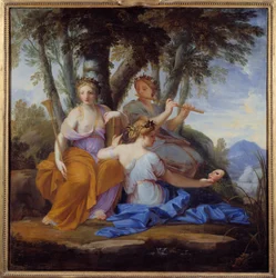 Muusat Clio, Euterpe ja Thalie Elles ovat historian, musiikin ja komedian muusoja.