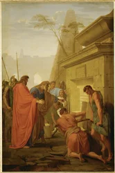 Dareios avaa Babylonian kuningattaren Nitokrisin haudan (maalaus kankaalle).