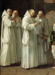 Pyhä Bruno (1030-1101), Cartusian ritarikunnan perustaja saa viestin paavi Urbanus II:lta (Urbano 2) (yksityiskohta)