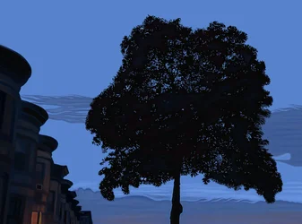 9th Street ja Oak Tree At Dawn, 2025 (digitaalista taidetta)