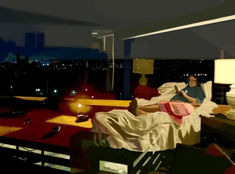 Richmond, Virginia, hotelli yöllä, 2025 (digitaalista taidetta)
