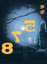 Snow At Night Seen Through numerointi etuovella, Brooklyn (digitaalista taidetta)