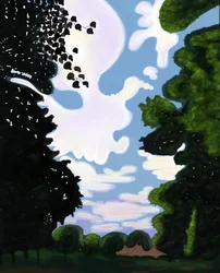 Teltta ja taivas, Prospect Park 2018 (käsin piirretty iPadilla ja Apple-kynällä).