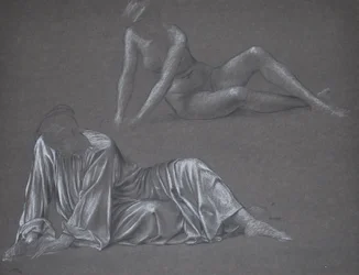 Double Study for Earthbound - lepäävä naishahmo, 1897 (liitu paperille)