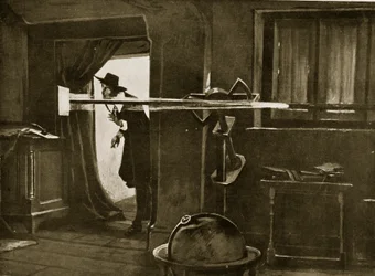 Jeremiah Horrocks observatoriossaan, kuvitus "Hutchinsonin tarinasta brittiläisestä kansasta", n. 1923
