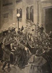 Zola-tapauksen tuomio, kuvitus Le Petit Journal -lehdestä: Supplement illustre", 6. maaliskuuta 1898.
