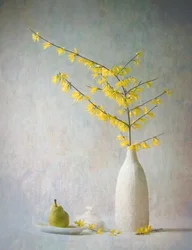 Keltaisia kukkia ja päärynä