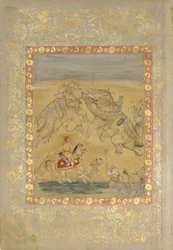 Jahangir katselemassa elefanttitaistelua, n. 1605.