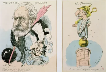 Karikatyyrejä Victor Hugosta (1802-85) ja Napoleon III:sta (1809-73), 1870