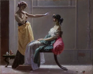 Scapigliatura: Muinainen wc (Toilette ancienne) par Faruffini, Federico (1831-1869). Öljy kankaalle, koko: 40x49,5
