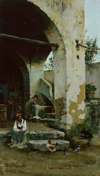 Farmyard Scene (öljy paneelissa)