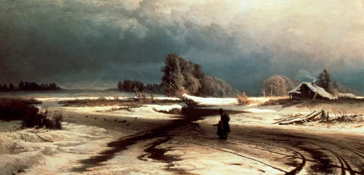 Fjodor Vasiljevin (1850-1873) sulatus, öljy kankaalle, 55x108 cm