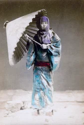 Museme, nainen talviasussa, Japani, 1882