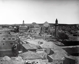 Näkymä Pyhän haudan kirkolle ja Hiskian altaalle, Jerusalem, 1857