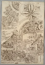 Koristeellinen tutkimukset kattojen groteski; Monumenttitutkimusta Papal Seale, Sisto V