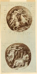Piirros, Siivekäs voitto vaunuilla; siivekäs voitto kruunaa jokijumalan, Reno; kaksi pyörökaiverrusta, n. 1805.