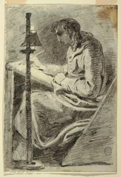 Piirustus, Taiteilija piirtää lampunvalossa, 1800-1820