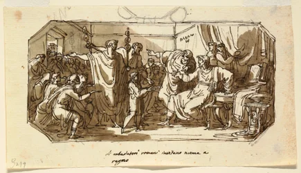 Piirustus, kattosuunnittelu: Numa Pompilius Rooman hallitsijaksi, Sala di Numa Pompilio, Palazzo Milzetti, Faenza, 1802-05.