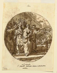 Piirustus, Kattosuunnitelma Numa Pompiliuksen tervetulleeksi toivottamista Roomaan valintansa jälkeen, Sala di Numa Pompilio, Palazzo Milzetti, Faenza, 1804-05.
