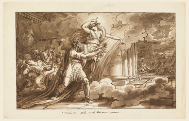 Piirros, Iris rohkaisee Priamosta anomaan Hektorin ruumista Akillekselta, 1810-20