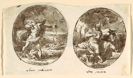 Man the Hunter, Man the Shepherd, Design for holvikatot, Sala dei Legislatori, Palazzo Conti-Sinibaldi, Faenza