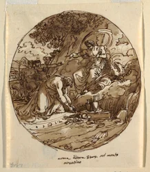 Numa Pompilius palvomassa Jovea Aventinuksella, kattosuunnittelu Sala di Numa Pompiliukselle, Palazzo Milzetti, Faenza