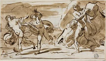 Polyphemus heittää lohkareita Fleeing Aeisiin ja Galateaan (recto); Polyfemus soittamassa ruokopillejä Galatealle (käänteinen)