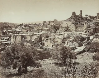 Panoraamanäkymä Betaniaan, pienen kylän muinaiseen nimeen Öljymäen itäpuolella, tiellä, joka vie Jerusalemista Jerikoon