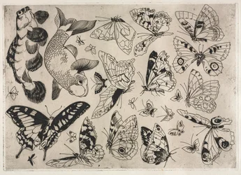 Illallispalvelu Rousseau-palvelu: Perhoset ja kalat no. 16, 1866.