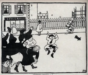 Ihania lapsia! (Felix Vallottonin (1865-1925) piirros teoksessa "Le rire" vuodelta 1898 - Yksityiskokoelma.