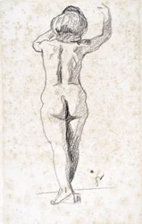 Nu de dos - Felix Vallottonin (1865-1925) taideteos, grafiitti paperille (28x18 cm), 1900-luvun alku - Saint Roch -hospice-museo, Issoudun - Pakollinen maininta