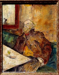 Muotokuva Paul Verlainesta (1844 - 1896), ranskalaisesta runoilijasta, istumassa baarissa absinttilasillisen edessä. Felix Vallottonin (1865-1925) maalaus