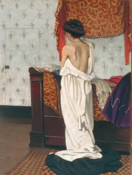 Alastonmalli selkäpuolelta sisätilassa. 1902