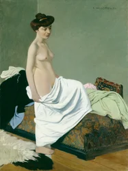 Seisova naisakti, joka pitelee pukua polvellaan, 1904