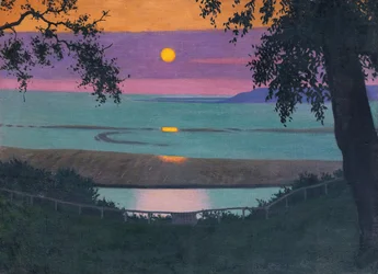 Sunset At Grace, oranssi ja violetti taivas, 1918.