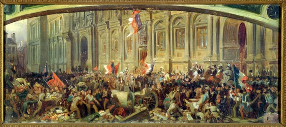 Alphonse de Lamartine (1790-1869) torjuu punaisen lipun Pariisin Hôtel de Villessä 25. helmikuuta 1848