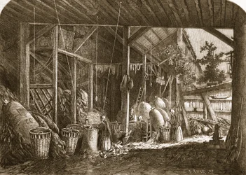 Rag-varasto Quartier Mouffetardissa, Pariisissa, kuvitus "The Illustrated London News" -lehdestä, 8. kesäkuuta 1861