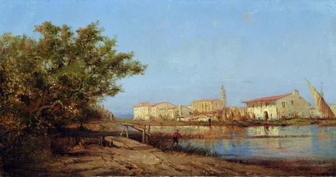 Mas Martiguesissa. Felix ZIEM (1821-1911) maalaus. Öljy kankaalle. Koko: 29 x 55 cm. Pakollinen maininta: Regards de Provence Foundation -kokoelma, Marseille