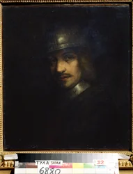 ""Kypärällisen miehen muotokuva"" (Muotokuva kypärästä miehestä) Ferdinand Bolin (1616-1680) maalaus 1600-luvun valtion taidemuseo, Tula, Venäjä